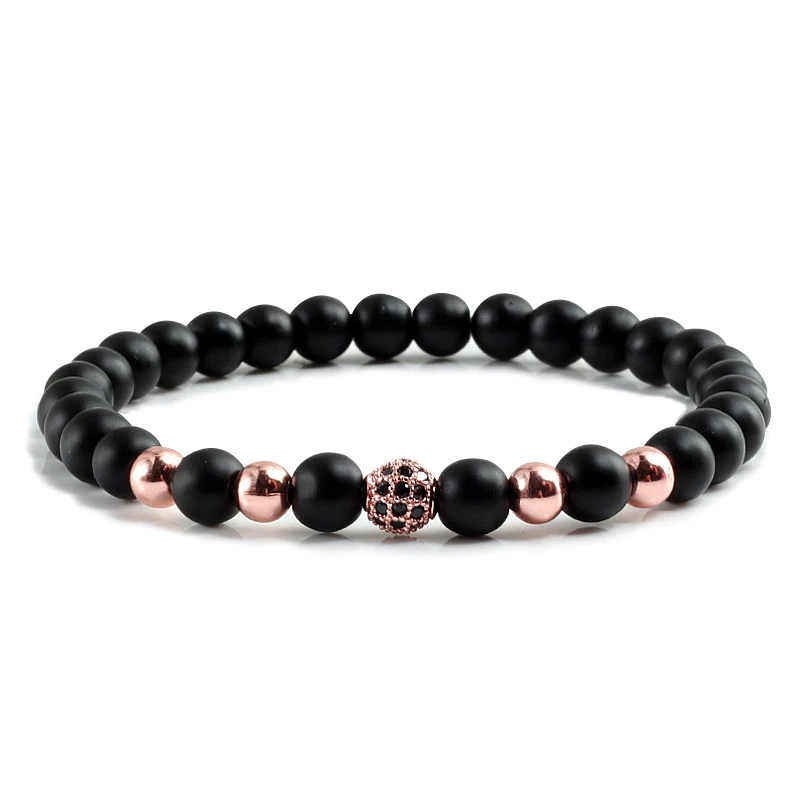 Модные браслеты из натурального камня розовое золото шарм 6 мм медь CZ шар браслет
