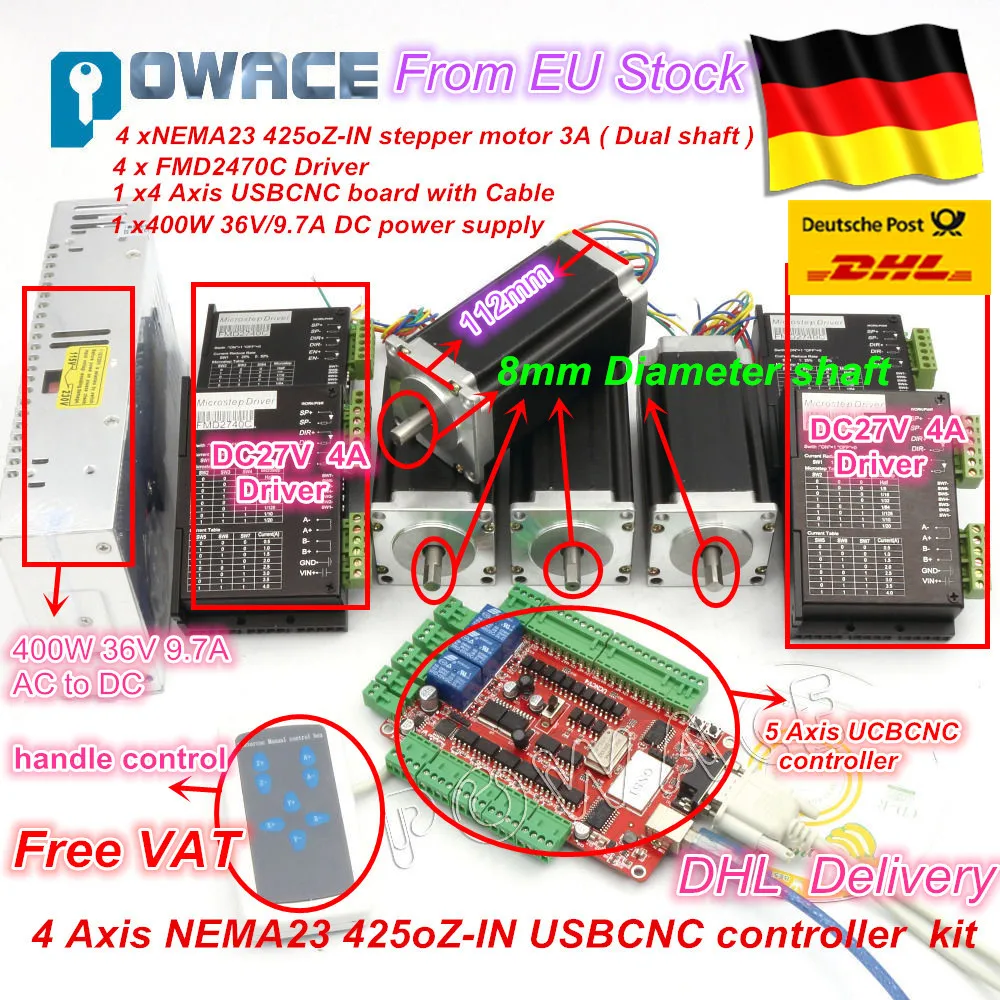 Бесплатная доставка ЕС/Европейский НДС 4 aixs USBCNC NEMA23 425oz in 112 мм 3A (двойной вал)