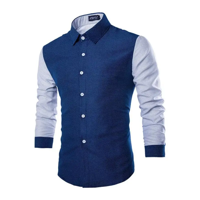 

Vogue of new fund of 2019 dot printing on men's shirt color matching long sleeve shirts wholesale M - 4 xl
