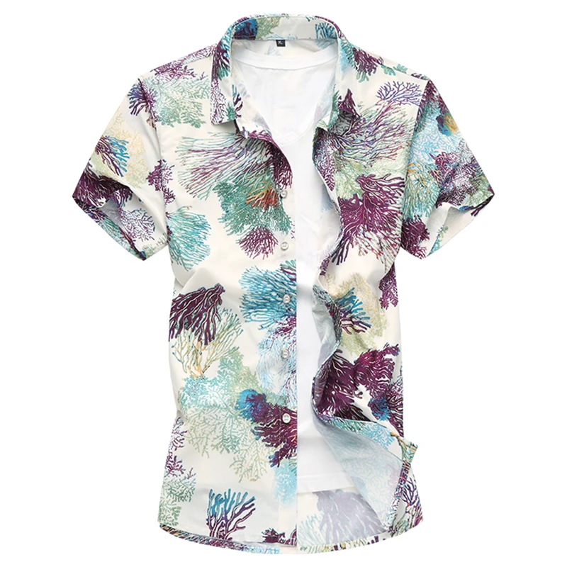 Plus 7XL 2020 New Floral Print Hawaiian Casual Shirt Brand Clothing Short Sleeve Men Fashion Camisa Social Slim Masculina 