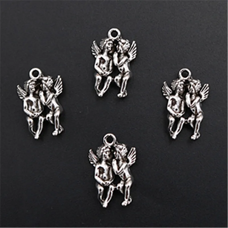 

8pcs Silver Plated 3D Couple Angel Charm Vintage Necklace Bracelet DIY Handmade Metal Jewelry Alloy Pendants 21*14mm A1414