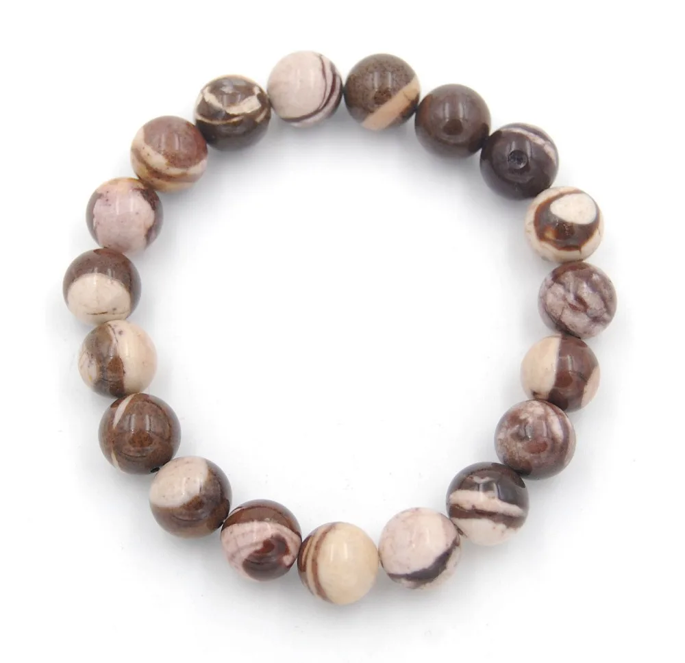 Natural Brown Zebra Jasper Gem stone Round Loose Beads Stretchy Bracelet Elastic Cord 7.5&quot 4mm 6mm 8mm 10mm 10pcs/Pack | Украшения и