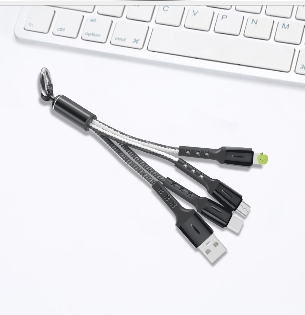 Мини 3 в 1 USB кабель брелок Портативный короткий Micro usb type C мульти зарядное устройство кабель для Xiaomi huawei iPhone Быстрая зарядка