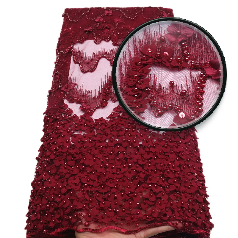 Высокое качество Африканское французское кружево с бисером французская кружевная ткань платье широкие Африканские кружева для нигерийской кружевной свадьбы AMY1699B