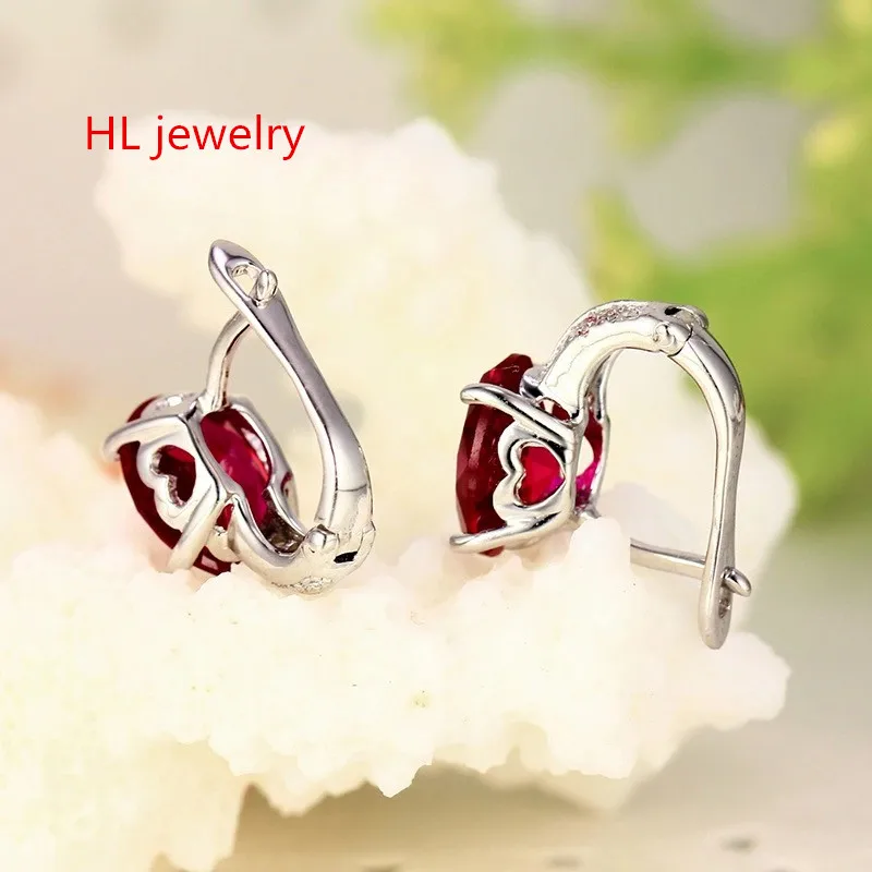 4.51ct синтез красный корунд 7x9 мм геометрический 925 пробы Серебряные ювелирные изделия Красный Корунд клип серьги