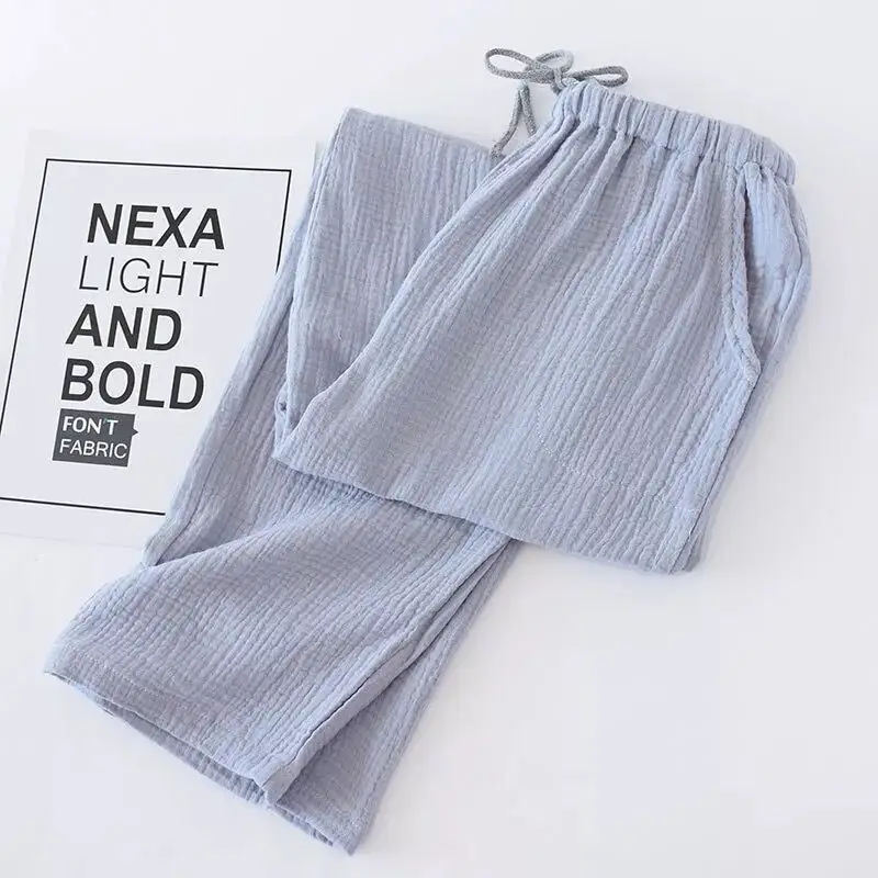 Man light grey Парная одежда для отдыха, пижамные штаны, женские штаны, хлопковые штаны, одежда для сна, весенние креповые штаны для мужчин и женщин, хлопковые парные домашние штаны - Цвет: Man light grey