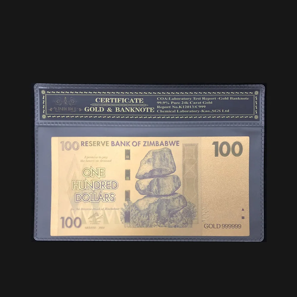 2017 Новый продукт для Зимбабве банкноты сто долларов в 24 каратной Золотой бумаге