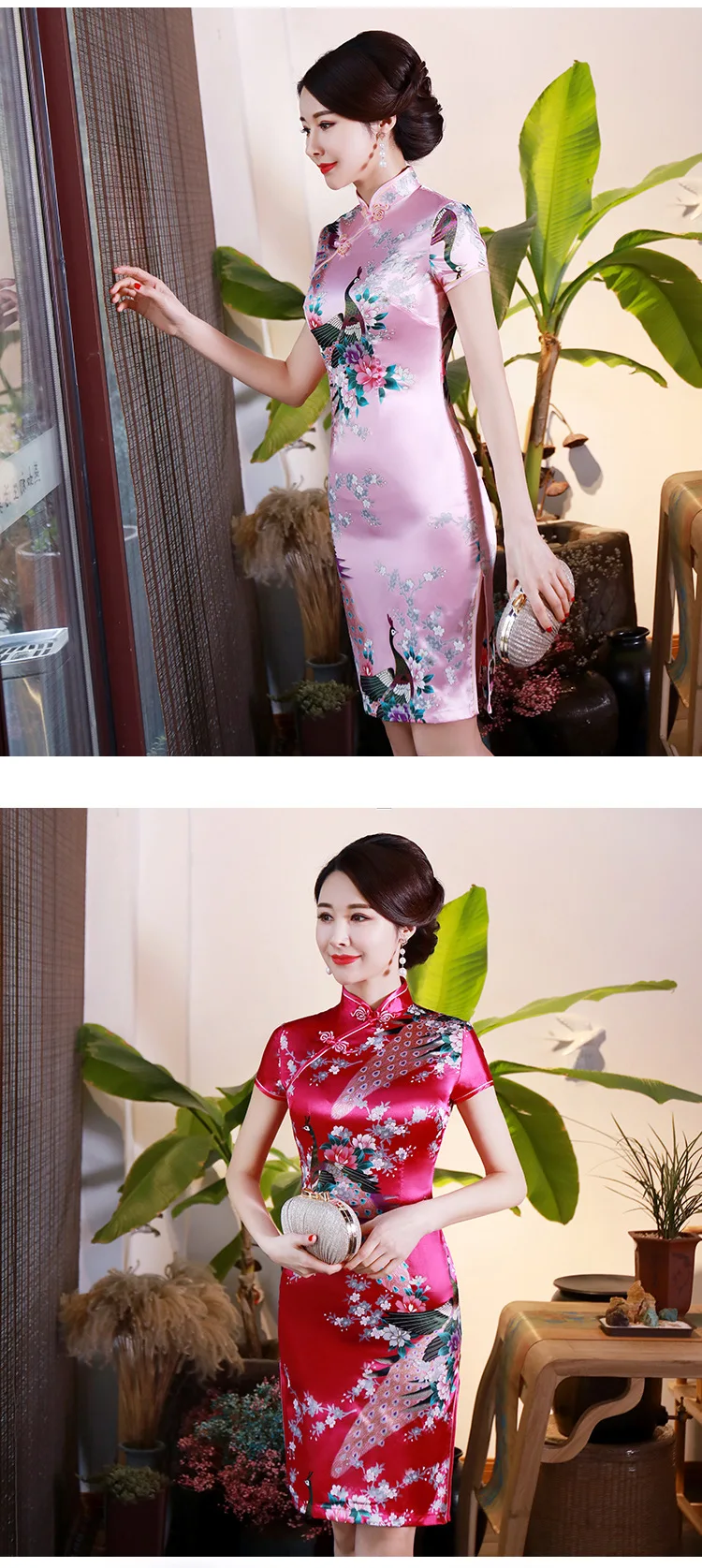 Сексуальное Фиолетовое Женское атласное Повседневное платье Qipao летнее новое платье с цветочным принтом короткое китайское платье Чонсам размер L XL 2XL 3XL 4XL 6XL