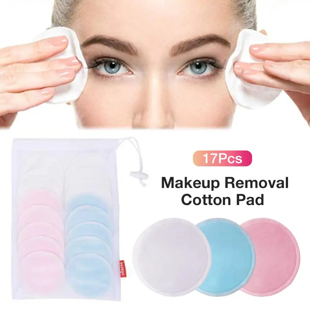 

17pcs Bamboo Cotton Soft Reusable Skin Care Face Wipes Washable Deep Cleansing Cosmetics Tool Round Makeup Remover Pad
