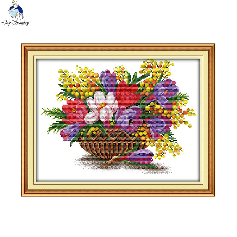 Joy Sunday Цветочная корзина серии Счетный DIY Ручная вышивка крестом 11CT 14CT DMC с принтом ткань для вышивки домашний декор рукоделие
