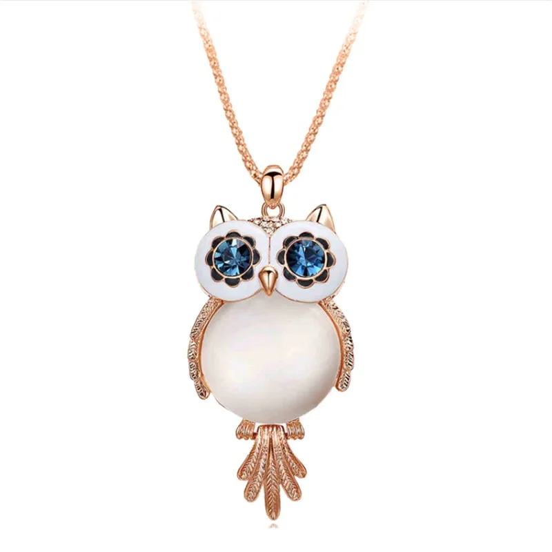 New Brand Fashion Charms Crystal Owl Necklace Gem Zircon Gold Long Chain Necklaces&ampPendants Women Jewelry | Украшения и