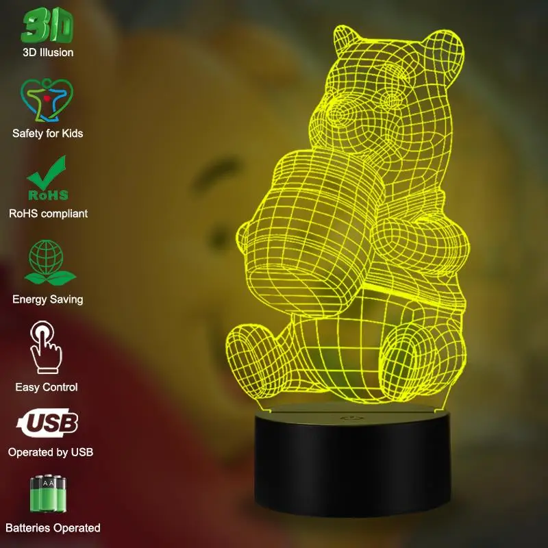 Фото VCity 3D Night Light Led Table Lamp Cute Honey Pooh Bear Gifts for Kids Toy RGB Change Multicolor Luminaria Home Decor Bedroom Лампы и VCity 3D Night Light Led Table Lamp Cute Honey Pooh Bear Gifts for Kids Toy RGB Change Multicolor Luminaria Home Decor Bedroom Лампы и