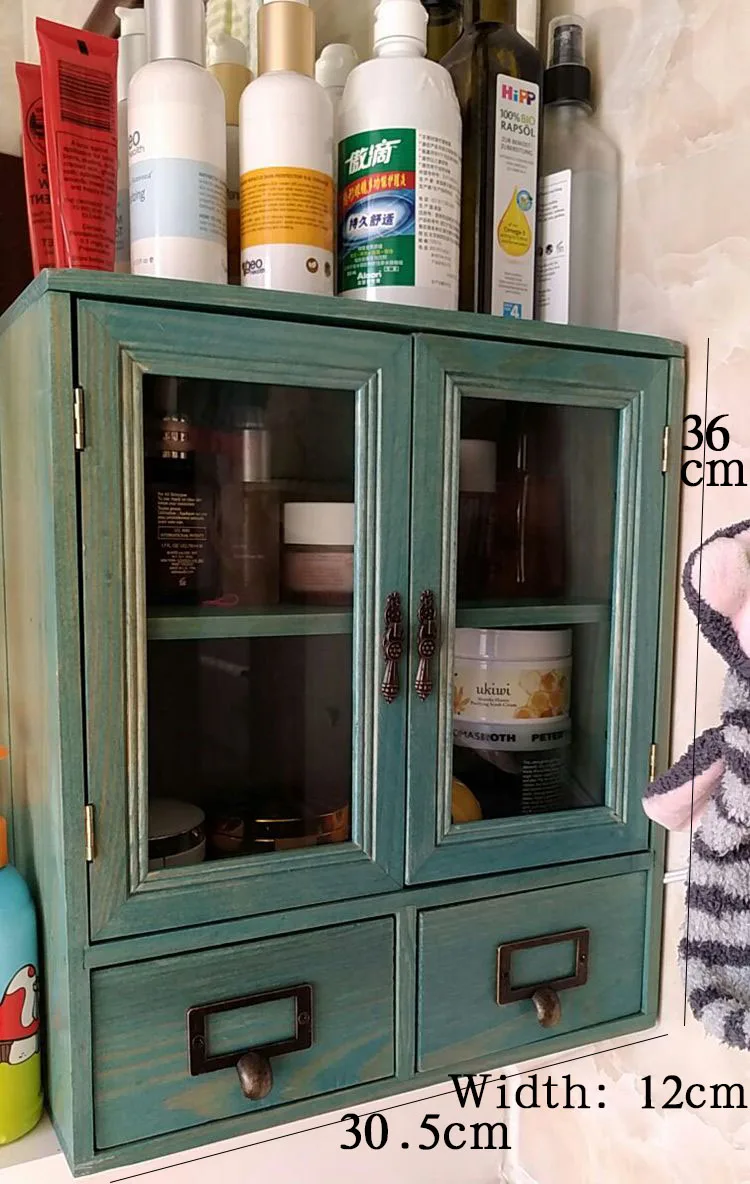 

Desktop Storage Cabinet Drawer Glass Door Small Wooden Medicine Box Dust Cosmetics Perfume Storage Box Accessories