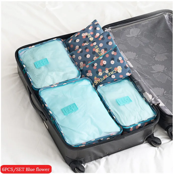 6PCS 6 шт./лот дорожная сумка для хранения одежды для багажа одежда аккуратный Органайзер сумка чемодан шкаф разделитель контейнер Портативная сумка - Цвет: 6PCS