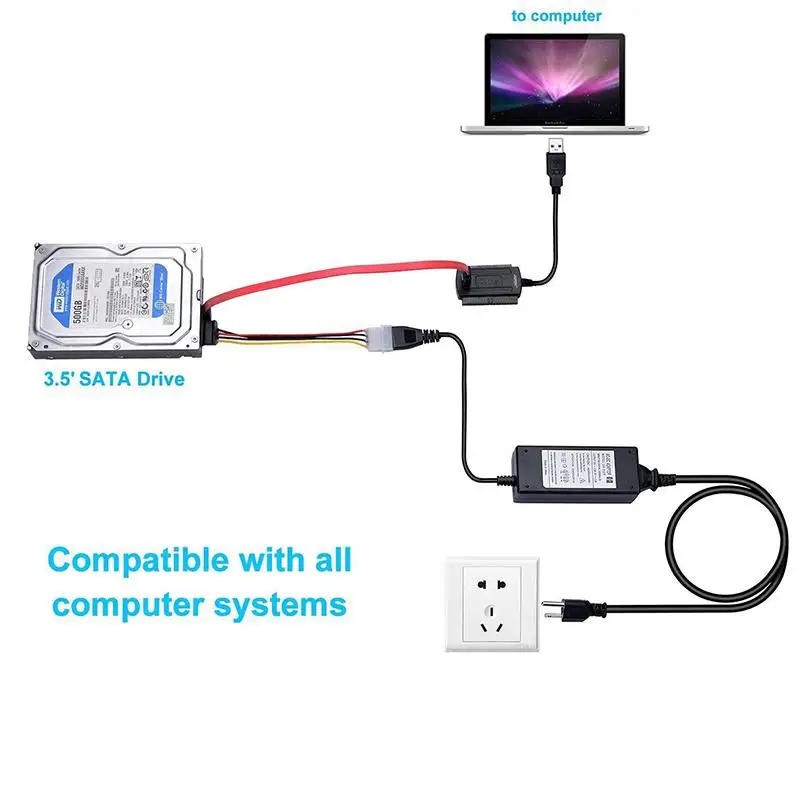 SATA/PATA/IDE Drive to USB 2.0 Adapter Converter Cable For Hard Disk HDD 2.5&quot 3.5&quot With External AC Power | Компьютеры и офис