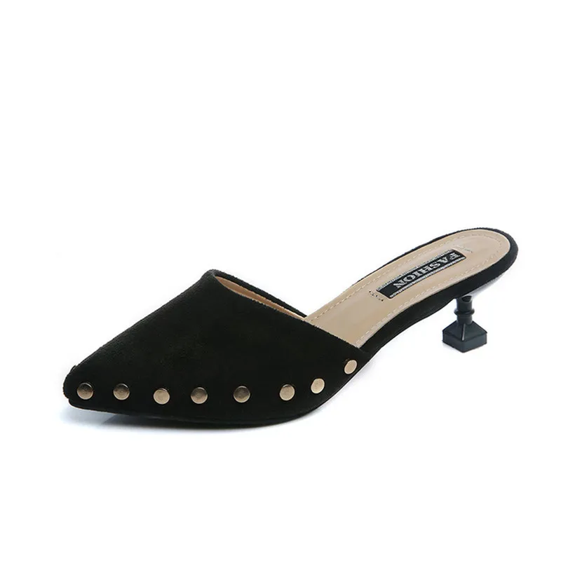 Женские босоножки без задника красные туфли на среднем каблуке с заостренным