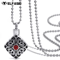 womens girls stainless steel pendant chain vintage floral red cz cremation keepsake memorial urn necklace jewelry up039