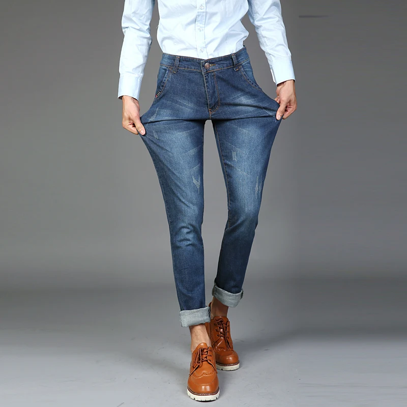 Новые модные мужские джинсы тонкие прямые повседневные джинсовые длинные брюки