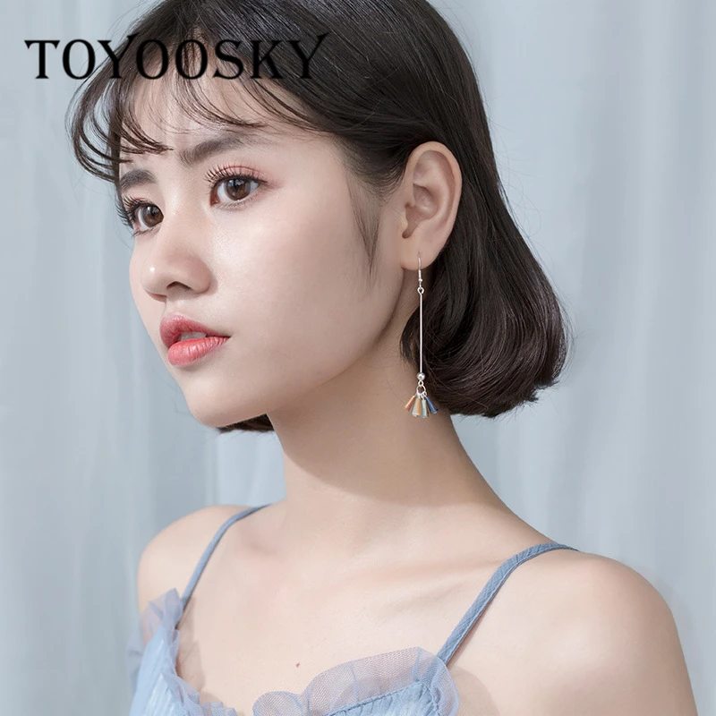 Новые милые корейские красочные серьги с кисточками для девочек асимметричные