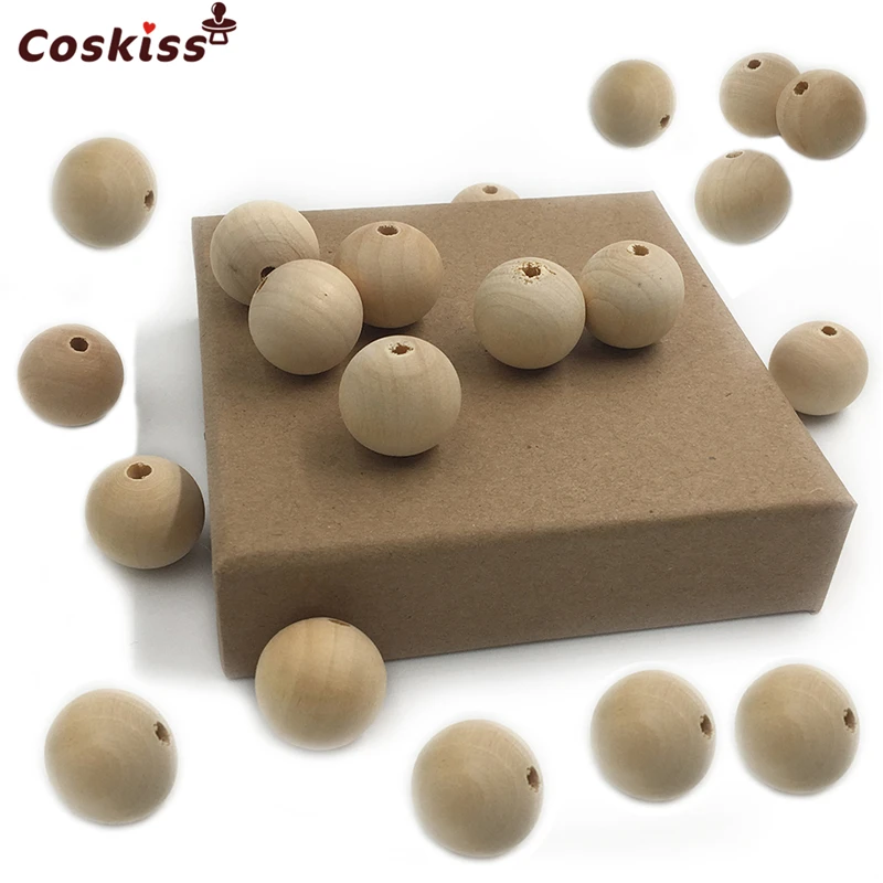 

0.47"(12mm) Wooden Natural Round Beads DIY Baby Teether Toys Nursing Chewing Wooden Teether For Baby Teether Necklaces/bracelets