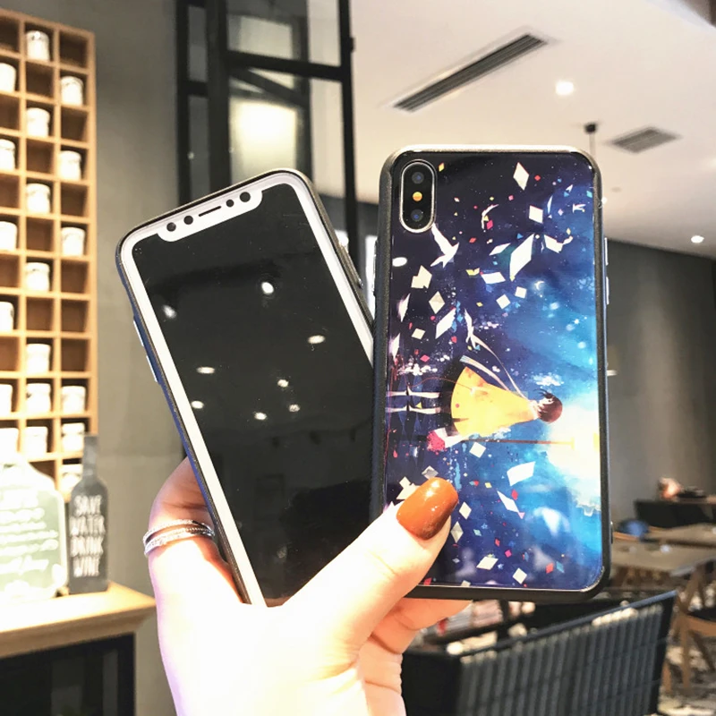 Beily Armor Tempered Glass Cover Case for iPhone X Cute Lovely Girl Swan Ultra Thin Shockproof 6 6S 7 8 Plus |