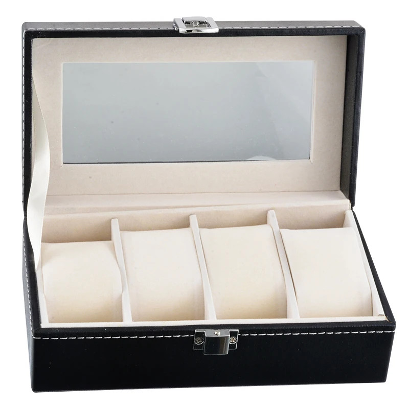 Hoomall Holder Couple 1PC Black PU Leather Case Elasticity Clamshell Watch Box Storage Boxes Christmas Birthday Gifts | Дом и сад