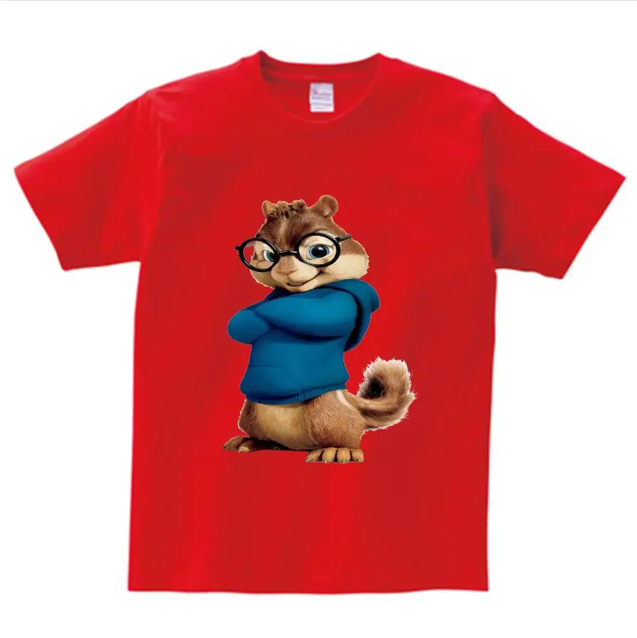 red childreT-shirt Коллекция года, детские футболки футболка с аниме «Элвин и Бурундук» футболка с короткими рукавами для мальчиков и девочек camiseta Theodore, футболка с рисунком - Цвет: red childreT-shirt