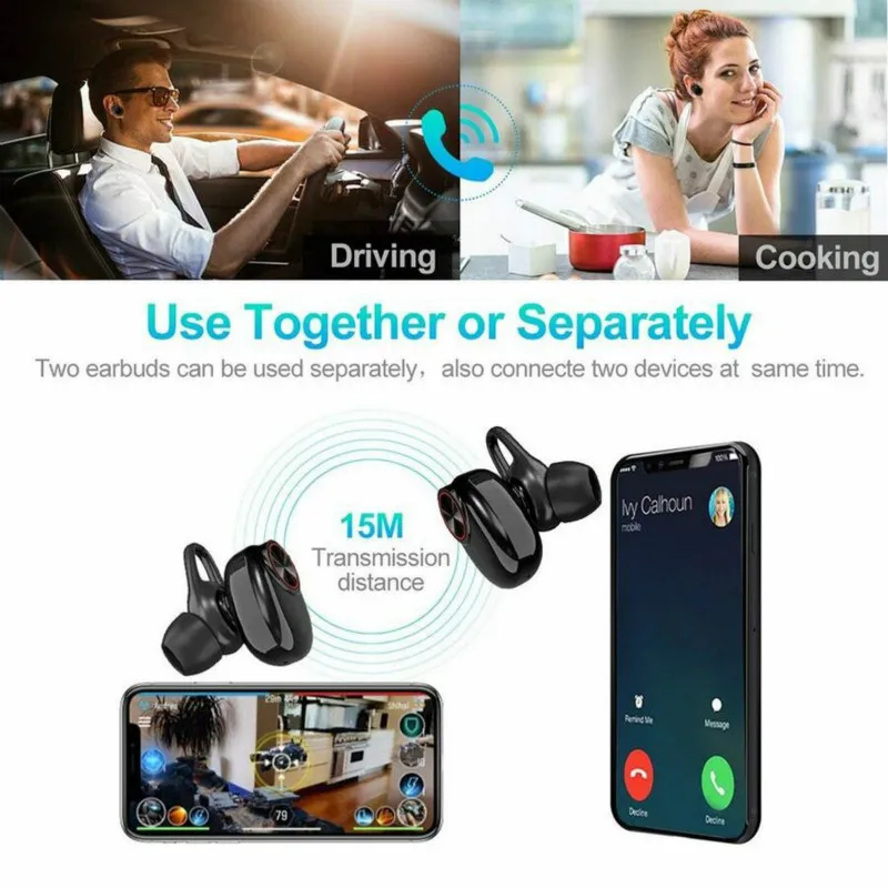 Мини Bluetooth наушники с V5.0 стерео звук беспроводные Встроенный микрофон громкой