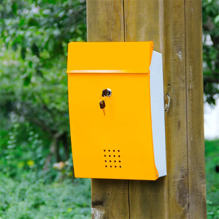 Цвет: желтый Stainless Steel Wall Mount Mail Box Letter Postal Lockable Mailbox Holder Secure Lockable Texture Mailbox - Цвет: Цвет: желтый