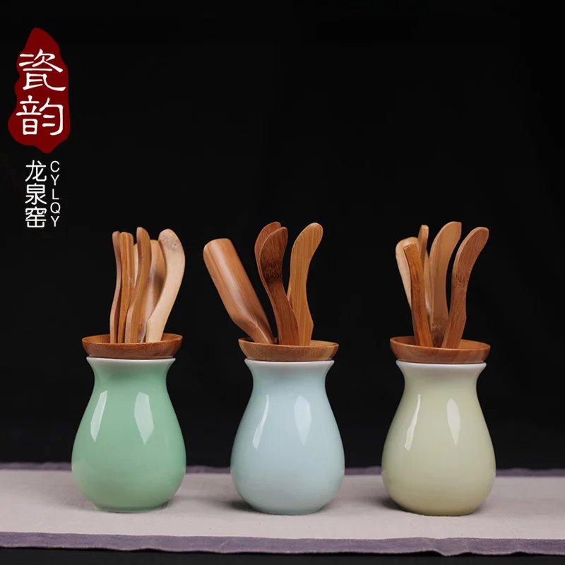 Ceramic Kiln Celadon Tea Tray Accessories Bamboo Kung Fu Set 6 Piece Suit S | Дом и сад