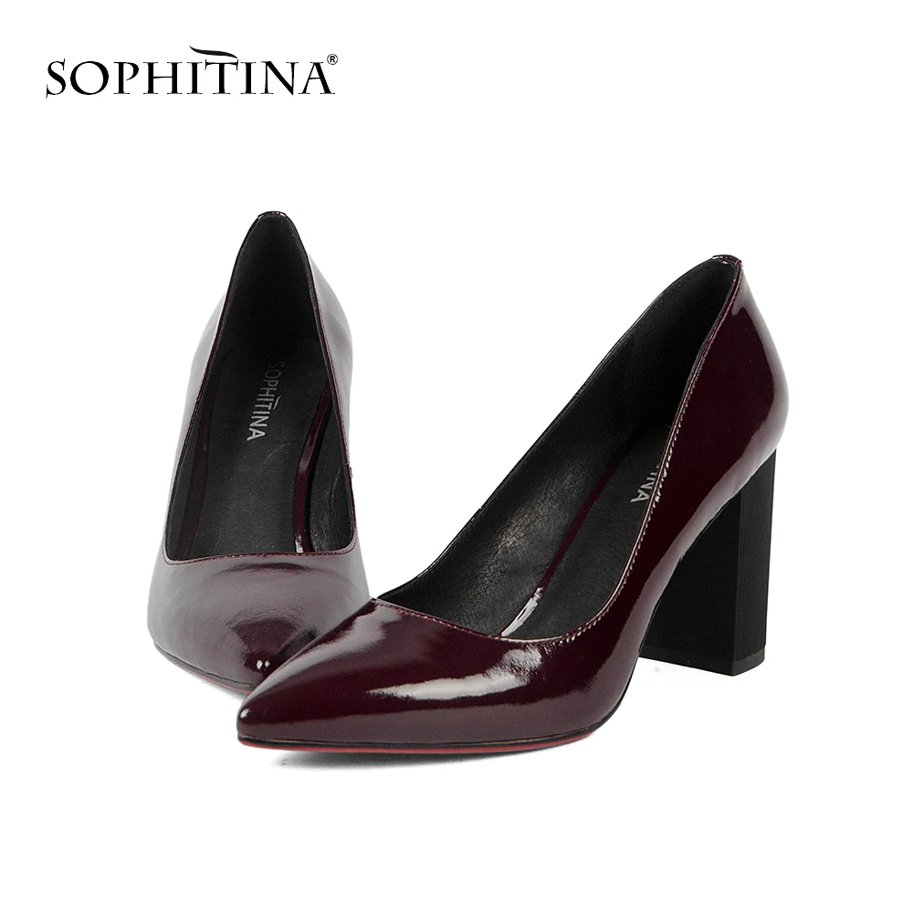 SOPHITINA/Новинка года; сезон весна; однотонные деловые туфли-лодочки из износостойкой лакированной кожи; элегантные лаконичные слипоны для зрелых женщин; MC127
