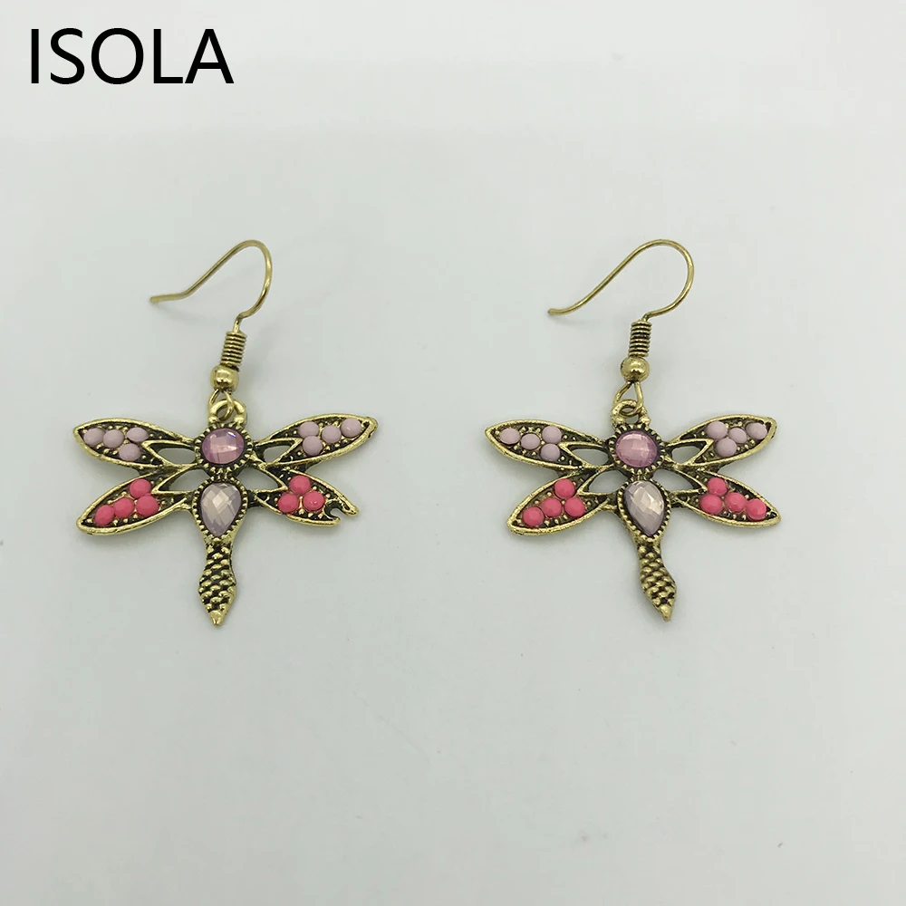 Античные акриловые Винтажные серьги-подвески в форме стрекозы ISOLA для оптовой