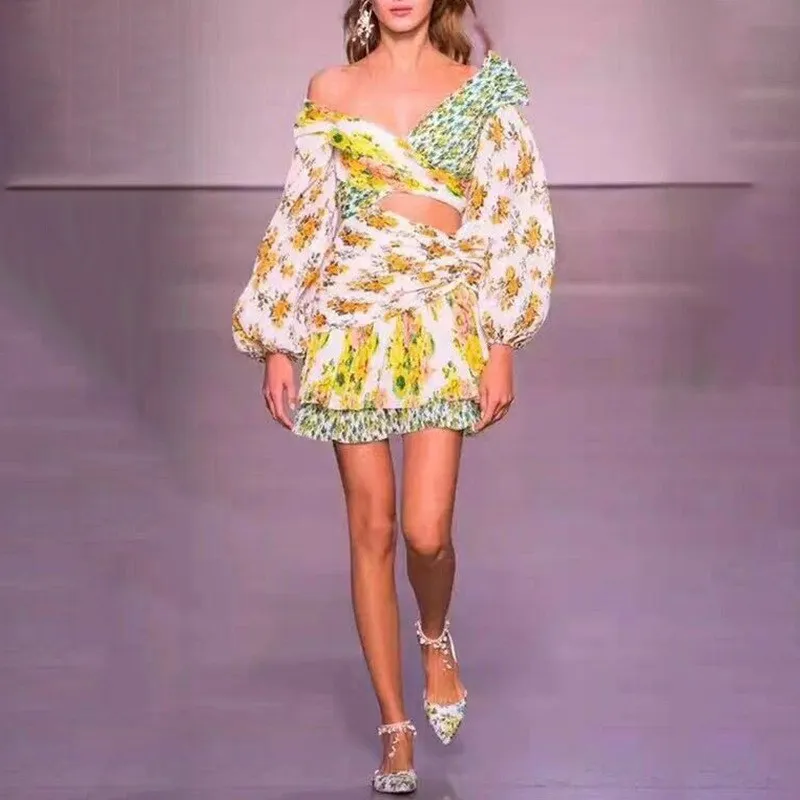 Женское открытое пляжное платье с цветочным принтом сексуальное Каскадное