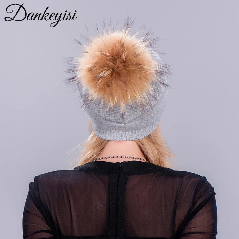 Шапка DANKEYISI с помпоном из меха норки и лисы зимняя кашемировая шапка для женщин