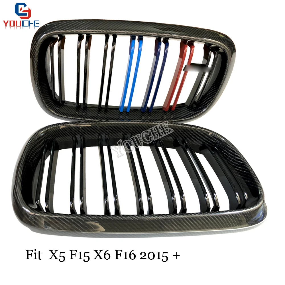 F15 карбоновое волокно 2 планка Передняя решетка для BMW X5 X6 F16 2014 + 5 двери