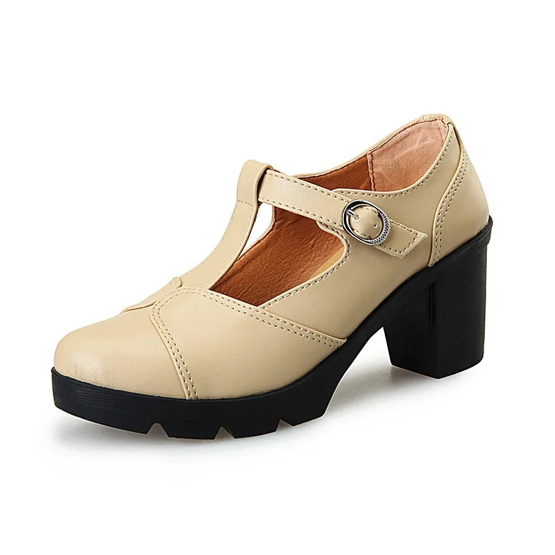 758Beige Элегантные женские туфли-лодочки с глубоким носком; обувь на платформе; модная женская обувь на высоком каблуке с круглым носком и пряжкой; обувь для офиса - Цвет: 758Beige