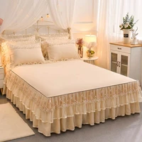 beige lace embroidery princess bedding bed sheet pillowcases bedspread bed skirt home decoration mattress cover non slip