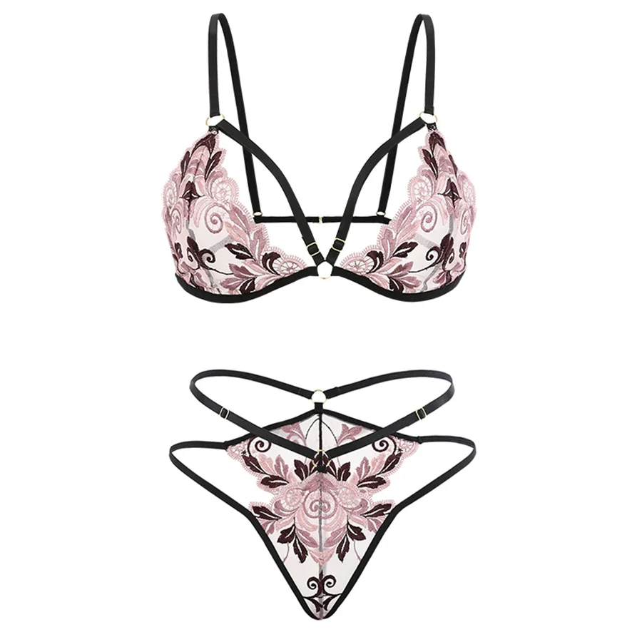 Нижнее белье женское с кружевной вышивкой пуш ап 3 цвета|Комплекты нижнего белья|