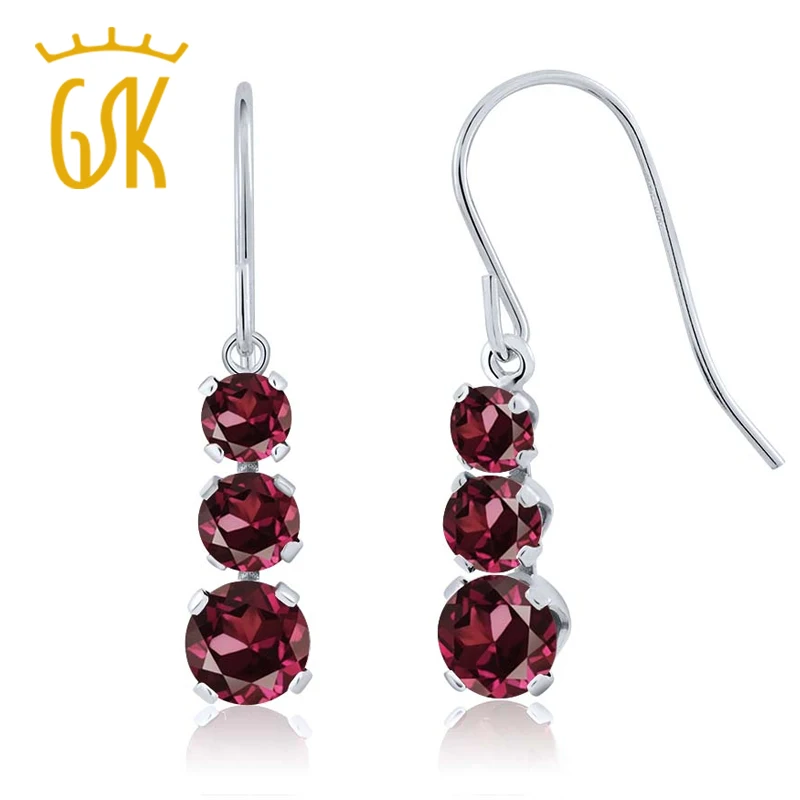 Gemstoneking 2.18 ct Круглый красный родолит Гранат 925 стерлингового серебра Серьги Fine