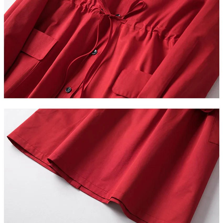 

Red trench coat women adjustable waist sashes turn down collar single breasted thin outerwear 2019 autumn winter