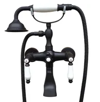 Bathroom Black Oil Rubbed Bronze Wall Mounted Clawfoot Tub Filler Faucet Handshower Two Ceramics Handles atf613