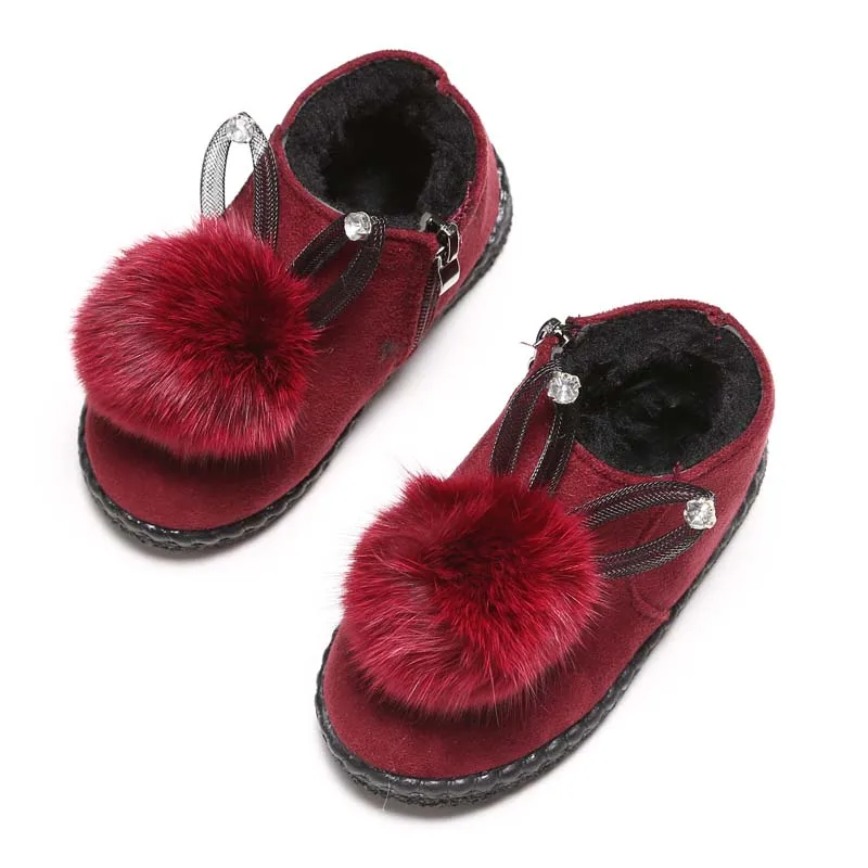 Детская зимняя хлопковая обувь с шариками ботинки мягкой подошвой нескользящая