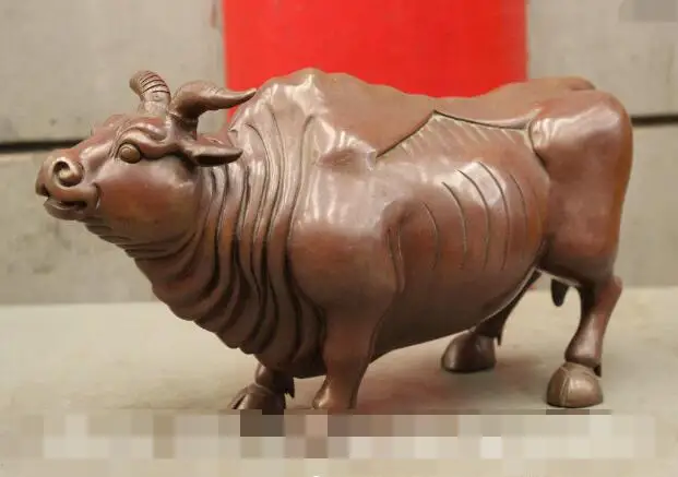 

Free shipping S02004 14 Collect Chinese Pure Bronze Folk Fengshui Zodiac Bull Ox Cattle Animal Statue