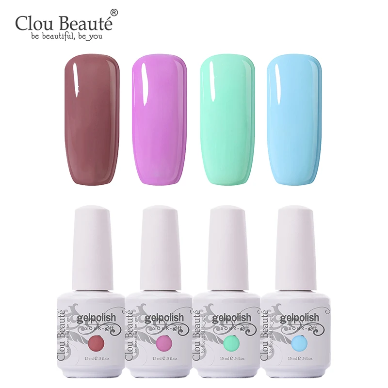 Clou Beaute Гель-лак 18 цветов набор гель-лаков для ногтей телесный серия УФ-гель для ногтей Базовое покрытие не протирать Топ Гель-лак для ногтей - Цвет: 4pcs-15ml-ZH01