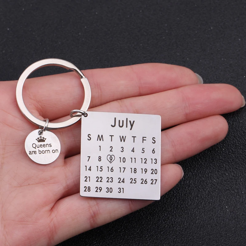 Date Queens Are Born On Engraved Lettering Customized Month Square Round Keychains Gift For New Baby From Parents | Украшения и