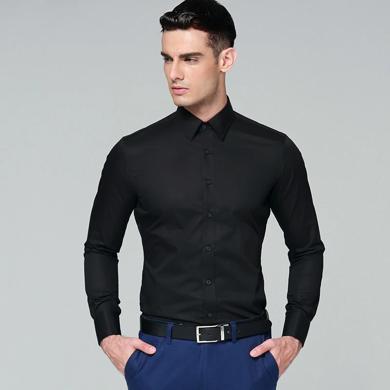 Men's Shirt 2021 Brands Long Sleeve Business Suits Shirts Solid Black Regular Fit business Mens Dress Shirts Camisa