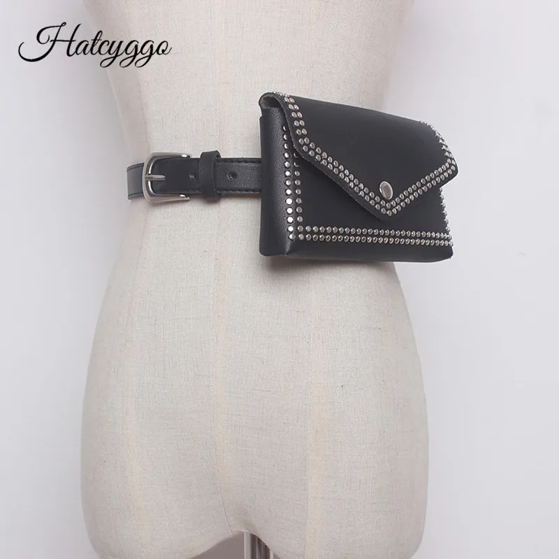 HATCYGGO Fashion Women Leather Waist Pack Women Leather Belt Bag Waist Strap Fanny Bag Lady's Rivet Belt Female Jeans Wholesale
