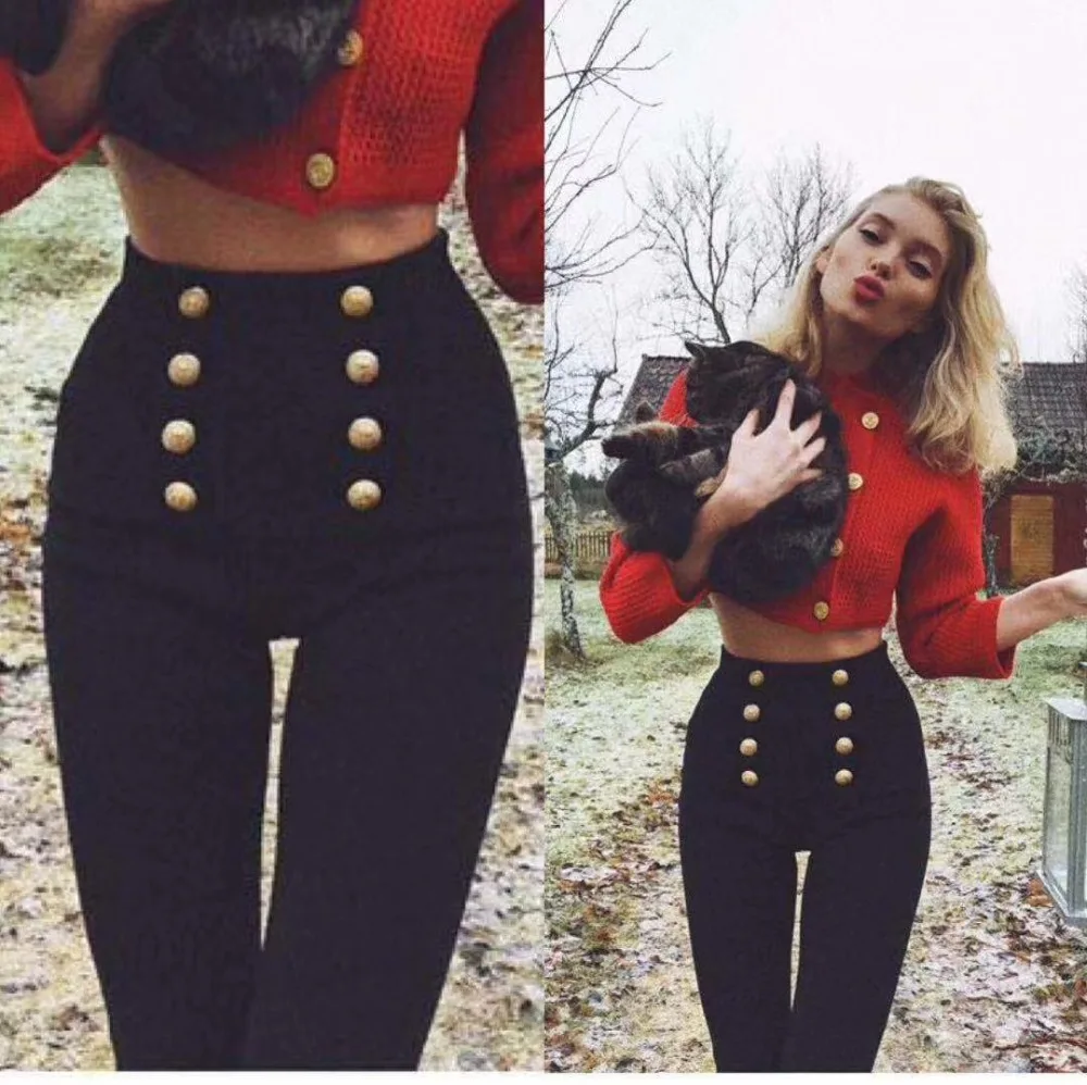 

High Quality Ladies HL Bandage Pants Button Bodycon Pencil Pants Celebrity Fashion Wear