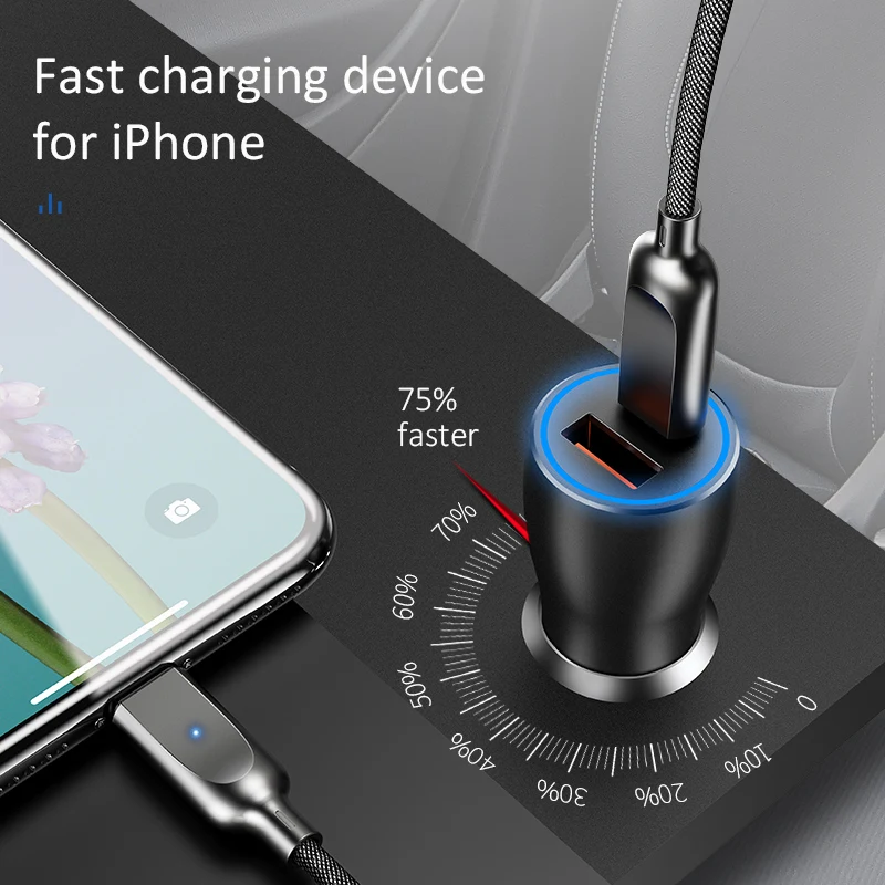 USAMS двойной USB порт Qualcomm QC 3 0 Автомобильное зарядное устройство PD быстрое