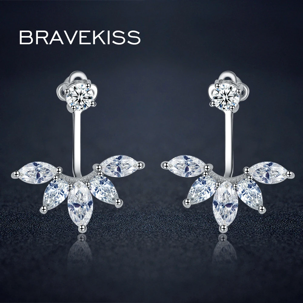 Хрустальные серьги гвоздики BRAVEKISS с цирконом цветок листьями Двойные для женщин